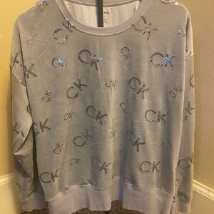 Calvin Klein Light Gray Sequin Logo Sweater